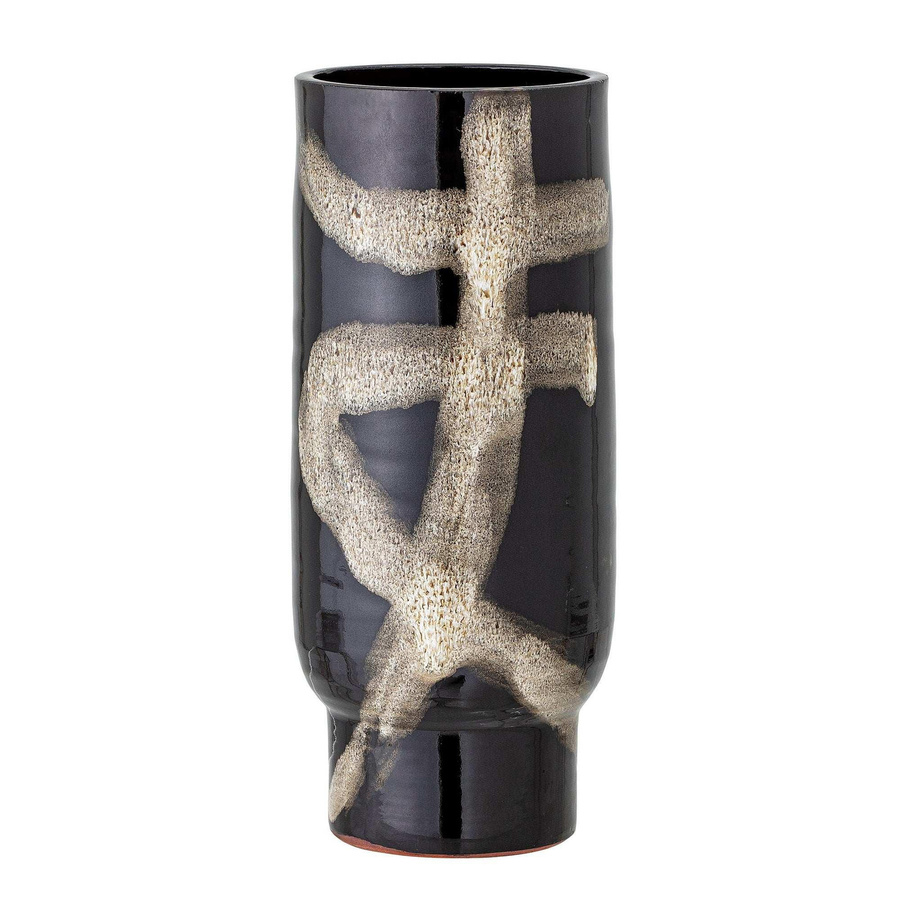 Bloomingville Vase Vefa aus Terrakotta in Schwarz mit Streifen-Design, Höhe: 28,5 cm - Bild 1
