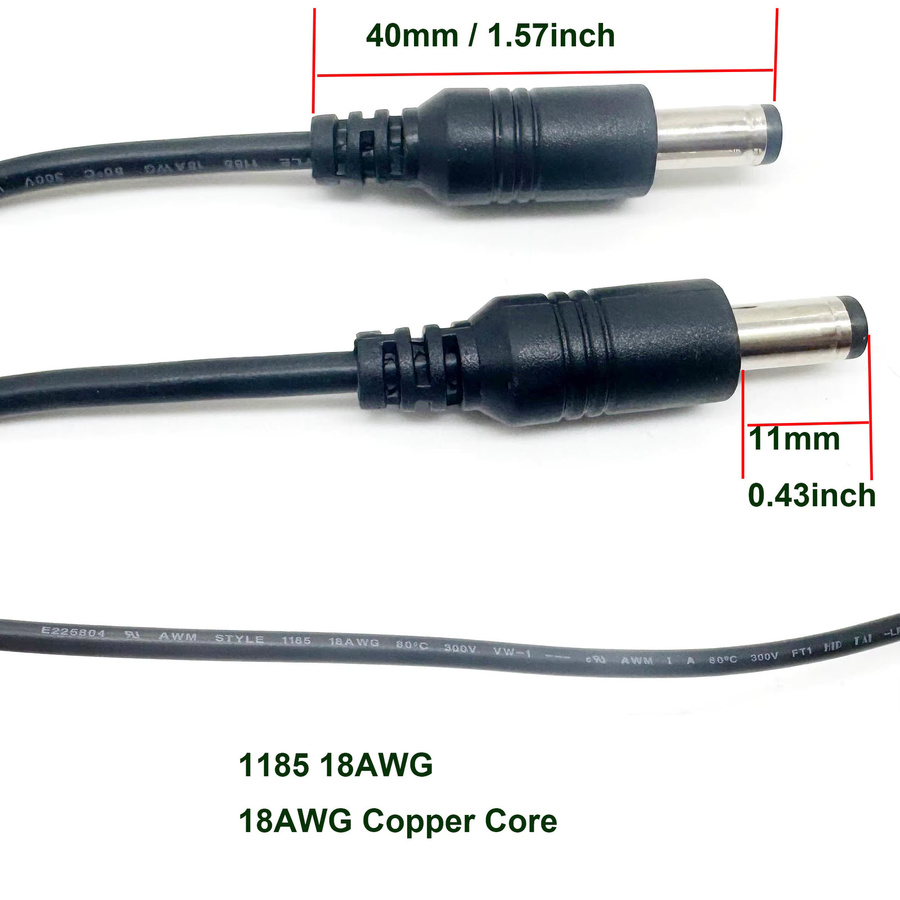UpperFu DC-Stromkabel Schwarz mit 5,5 mm x 2,5 mm auf 2,1 mm Stecker, 18AWG Kabel für LED-Streifen und CCTV-Überwachungskameras - Bild 3