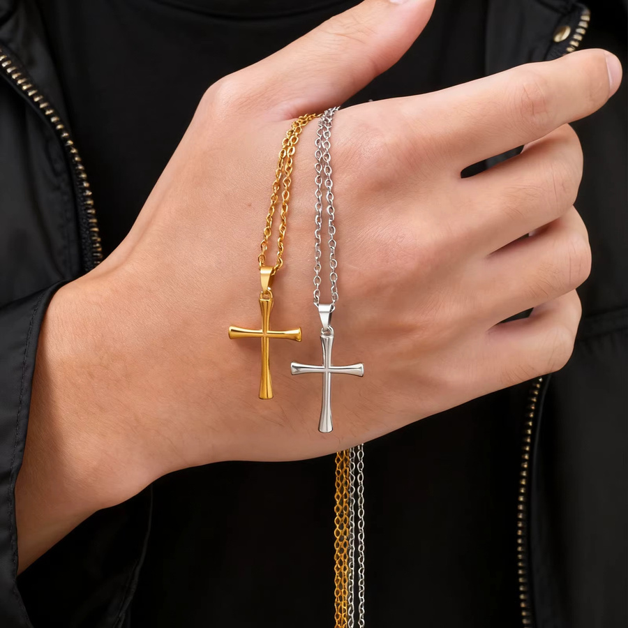 Halskette Kreuz, Edelstahl, Gold, Herren - Bild 6