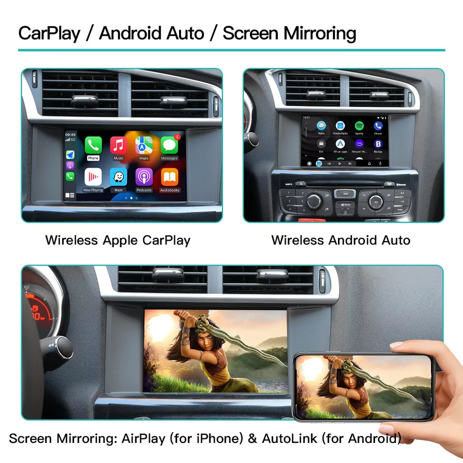 AUTOABC Drahtloses CarPlay und Android Auto Decoder-Modul mit Mirror Link für Peugeot Citroen SMEG MRN Modelle wie Picasso C4 C5 DS4 DS3 308 508 208 3008 - Bild 3