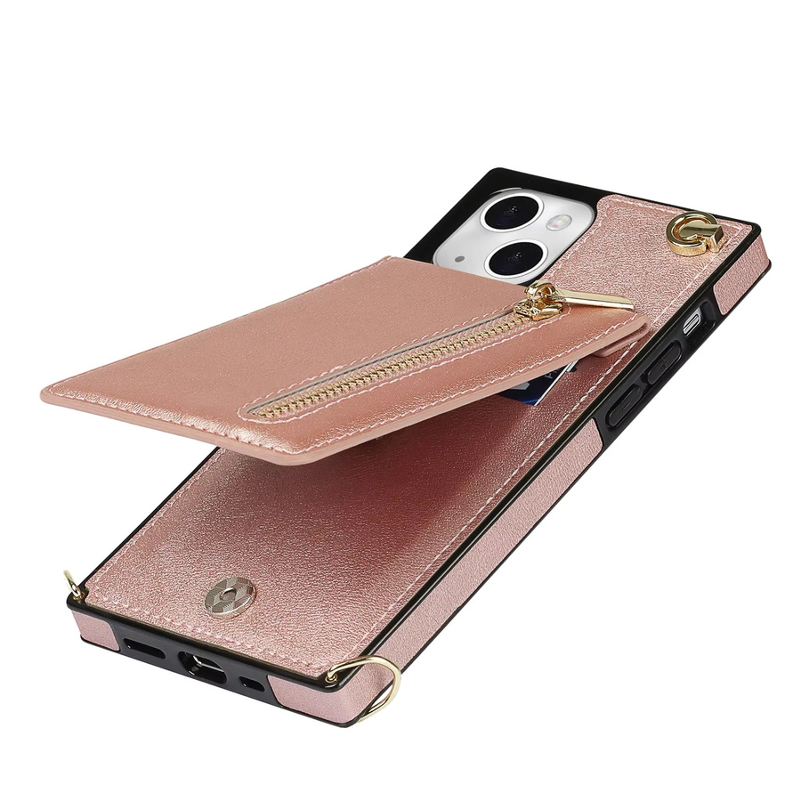 HQBBRO Crossbody Ledertasche mit Reißverschluss und Kartenfach als Geldbörse für iPhone 11 bis 16 Pro Max, Farben: Gold oder Pink - Bild 5