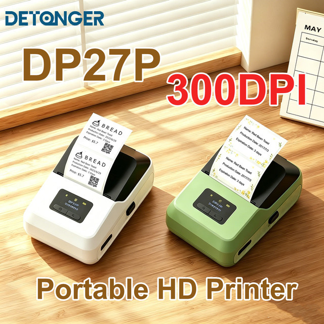 DETONGER DP27P HD Thermodrucker mit 300 DPI, kabellos via Bluetooth und Wi-Fi, tintenlos, kompatibel mit iOS und Android, ideal für Aufkleber, Schmuck und Kabelmarkierungen - Bild 1