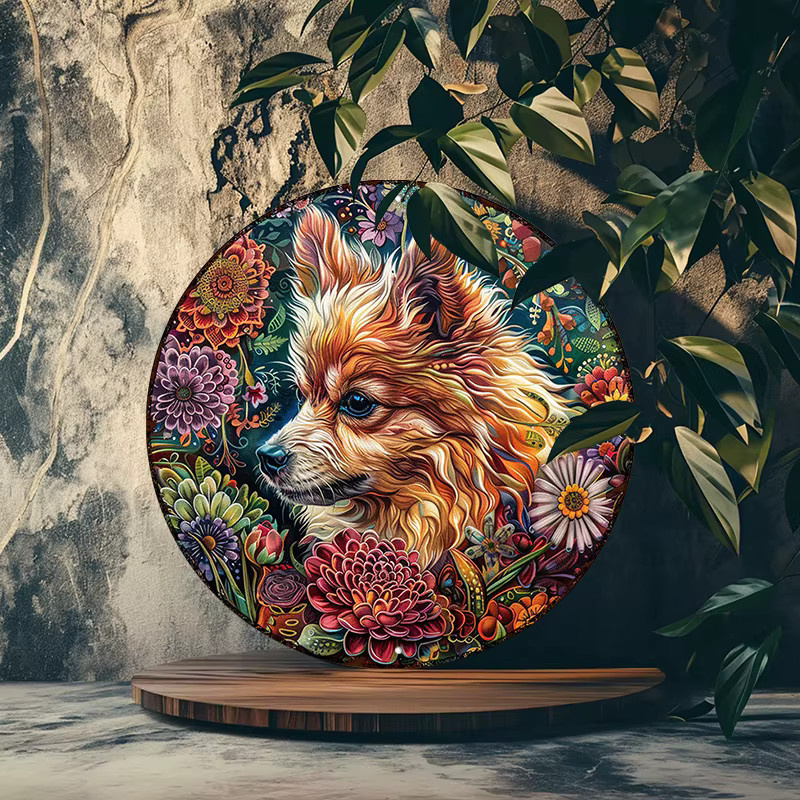 Potdemiel Runde Aluminium-Wanddekoration Pomeranian Mandala Psychedelic Art, Mehrfarbig, Durchmesser: 20,32 cm - Bild 4