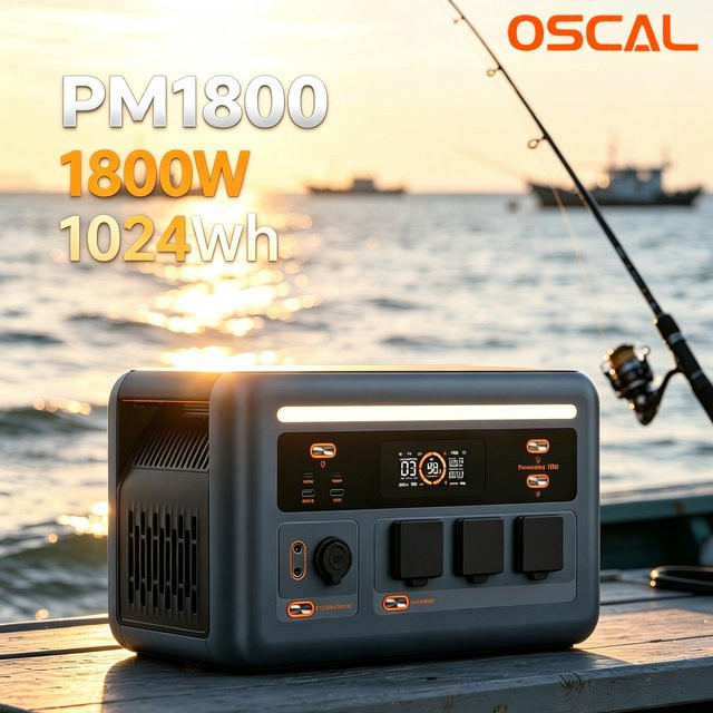 OSCAL PM1800 Tragbare Powerstation 1800W mit 1024Wh LiFePO4 Akku als Solargenerator und Erweiterbarer Energiespeicher für Camping, Wohnmobile und Notstromversorgung - Bild 1