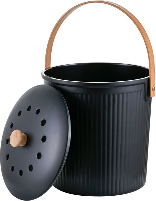 Relaxdays Komposteimer aus Bambusfaser mit Deckel und Aktivkohlefilter, Schwarz, B/T/H: 23,0 x 28,0 x 23,5 cm - Bild 1
