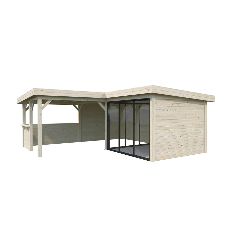 PALMAKO Pavillon Lenna Set 409 Slide aus Fichtenholz in Braun mit transparenten Alu-Schiebetüren und Eck-Tresenanlage, B/H/T: 588 x 245 x 588 cm - Bild 3