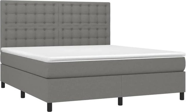 vidaXL Boxspringbett mit Matratze in Dunkelgrau, Hybridbett mit LED-Unterbettbeleuchtung und USB-Ladeanschluss, B/T/H: 180 x 200 x 123 cm - Bild 1