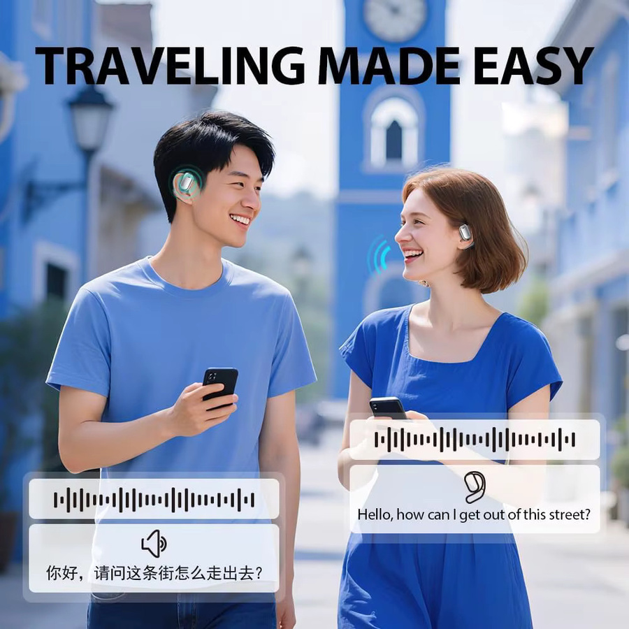 UYUXIO Echtzeit-Ohrhörer mit KI-Sprachübersetzung und LCD-Touchscreen, kabellose In-Ear Bluetooth-Kopfhörer in Schwarz mit 144 Online-Sprachen - Bild 4