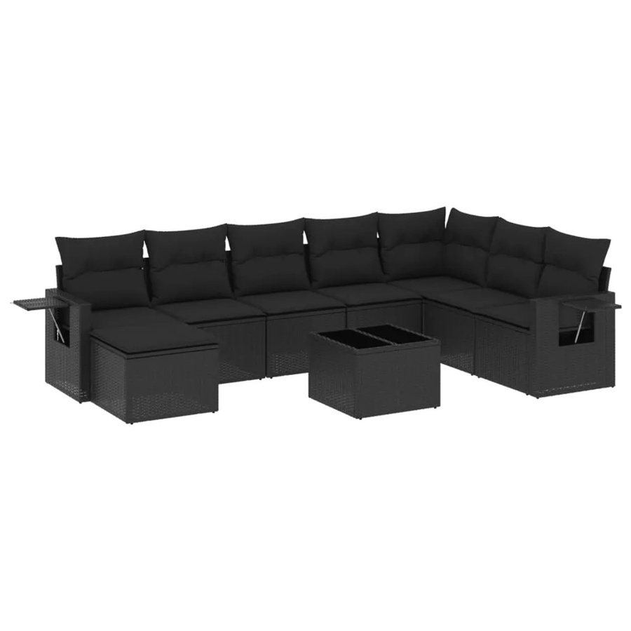 vidaXL 9-tlg Garten-Sofagarnitur in L-Form aus schwarzem PE-Rattan mit Kissen und pulverbeschichtetem Stahlgestell - Bild 2