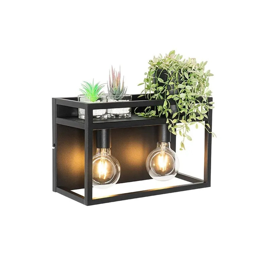 QAZQA Industrielle Wandleuchte Schwarz aus Metall mit 2 Flammig Cage Rack und transparentem Glas, dimmbar, E27 - Bild 2