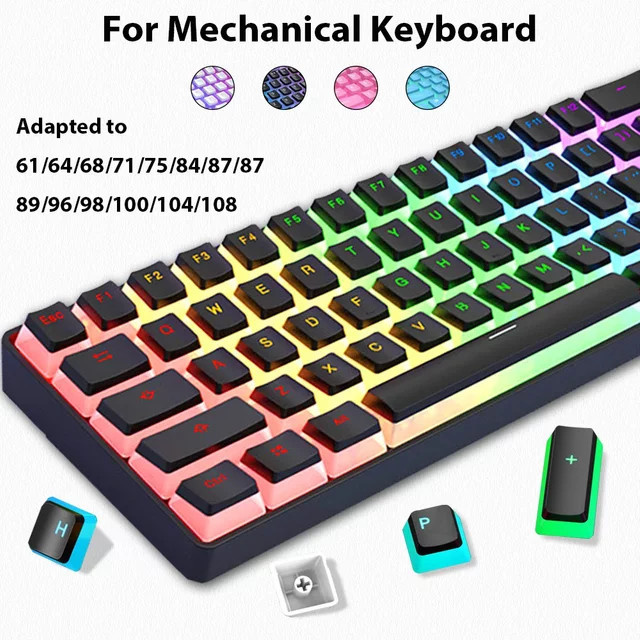 Pudding Keycaps Set aus PBT Double Shot für mechanische Gaming-Tastaturen, 129 Tasten, Farbe Blau - Bild 1