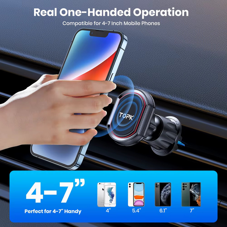 TOPK Magnetischer Auto-Handyhalter für Lüftungsschlitze in Schwarz, kompatibel mit iPhone 15 14 13, Samsung und Xiaomi - Bild 5