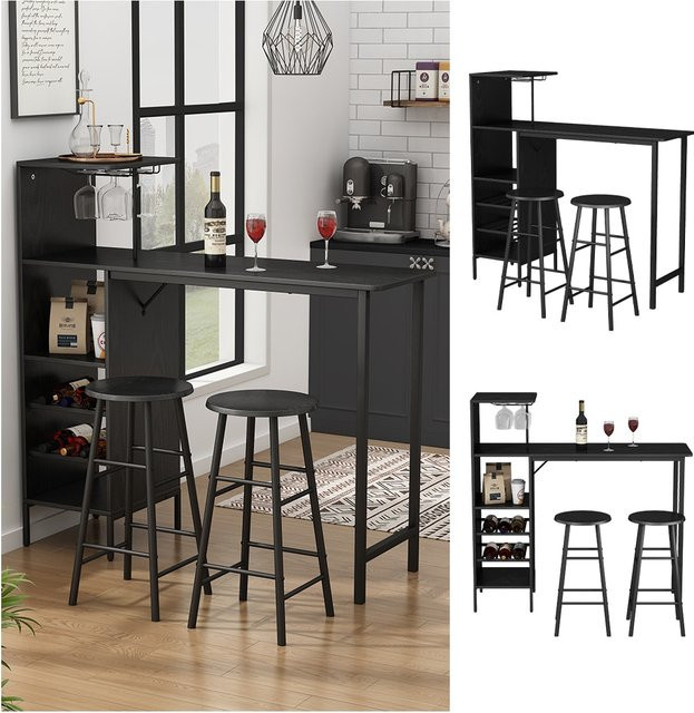 Vicco Bartisch-Set Naila Schwarz mit 2 Hockern, rechteckig, matt - Bild 1