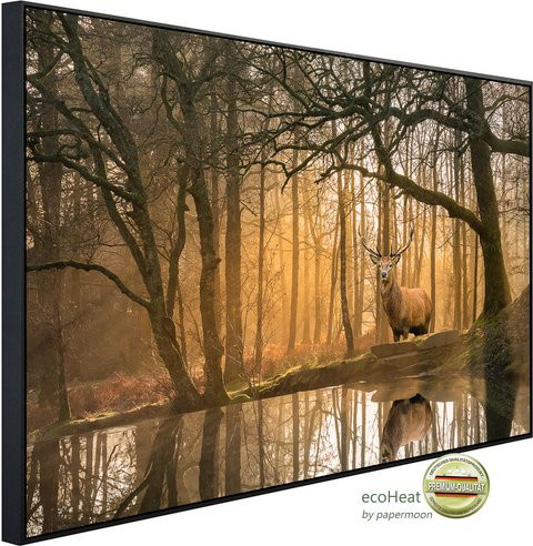 papermoon EcoHeat Infrarotheizung Hirsch im Wald mit Matt-Effekt in Bunt, App-Steuerung und Überhitzungsschutz - Bild 1