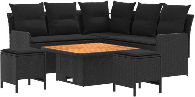 vidaXL Gartenmöbel-Set aus PE-Rattan und Akazienholz mit 6 Kissen in Schwarz - Bild 1