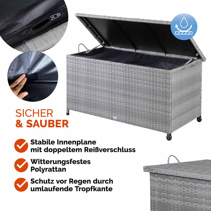 CASARIA Gartenbox aus Polyrattan in Grau mit Griffen und Rollen, B/T/H: 117 x 53 x 60 cm - Bild 3