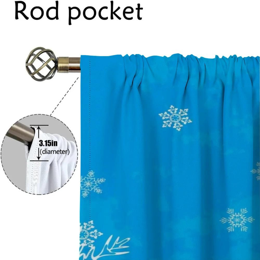 Lichtblockierende Küchenvorhänge mit Schneeflocken-Design für Wohnzimmer und Halloween-Dekoration, 2er-Set aus Polyester, Breite: 100 cm, Höhe: 130 cm - Bild 2