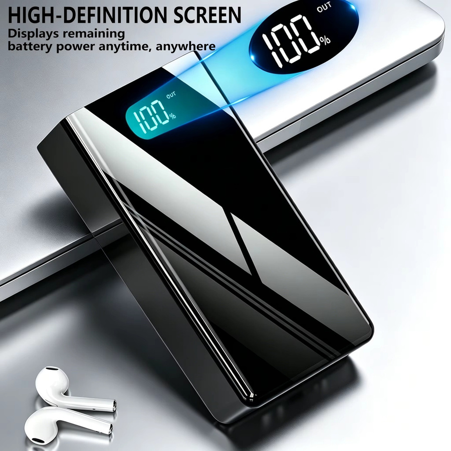 InTessry Powerbank mit 50000mAh Kapazität in Schwarz, schnelles USB-Ladegerät mit LED-Anzeige und Taschenlampe für iPhone, Android und digitale Geräte - Bild 2