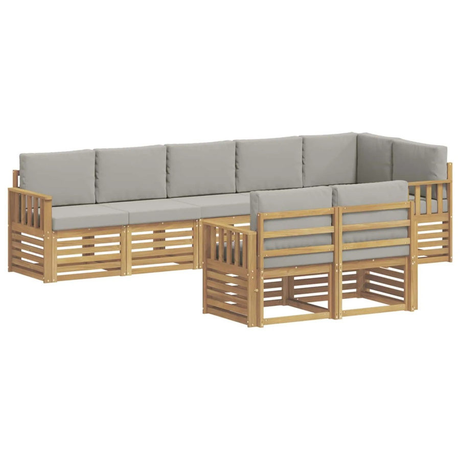 vidaXL Outdoor-Sofagarnitur in L-Form aus Akazienholz mit Polstern, Weiß-Hellgrau - Bild 2