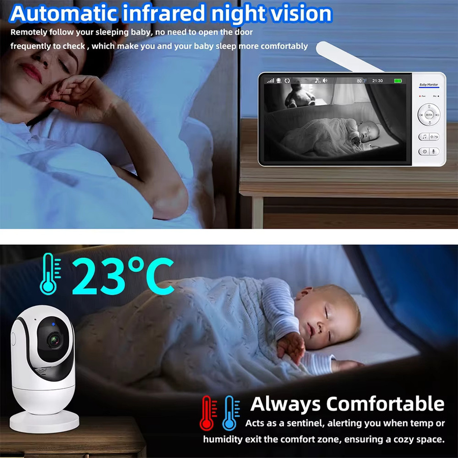 Cdycam Video-Babyphone mit 7-Zoll-Bildschirm in Weiß, ohne WLAN mit Nachtsicht, Temperaturüberwachung und Zwei-Wege-Audio - Bild 4