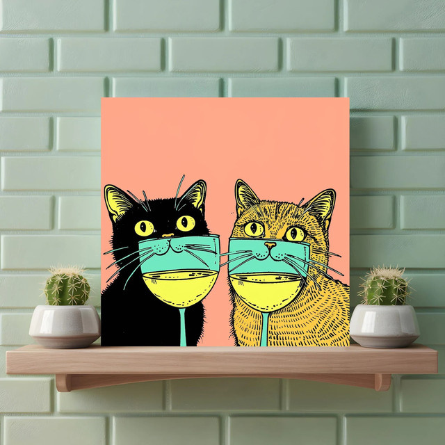 SHENCHEN Retro Cocktail Wandkunst Poster Schwarze Katze - Bild 1