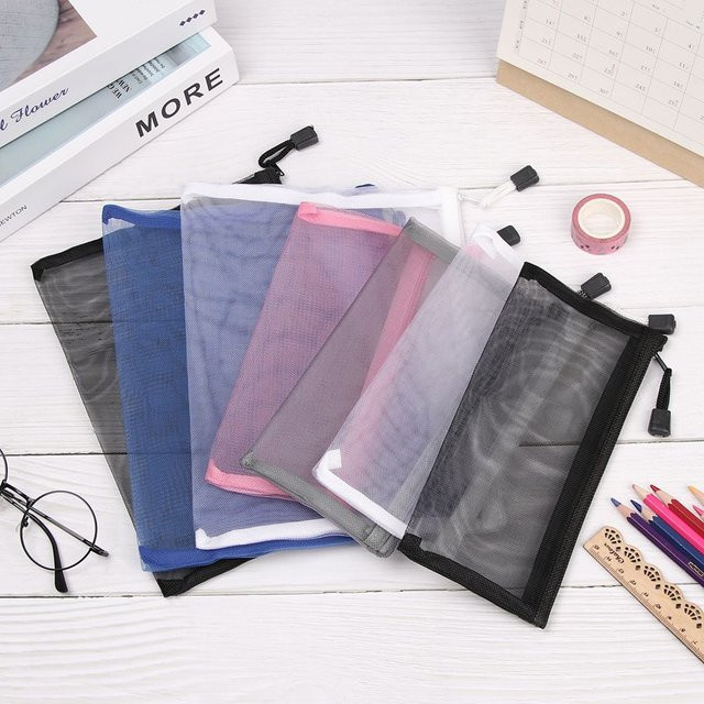 Transparente Mesh Dokumententasche mit Reißverschluss aus Nylon für Schule und Büro, Weiß - Bild 1