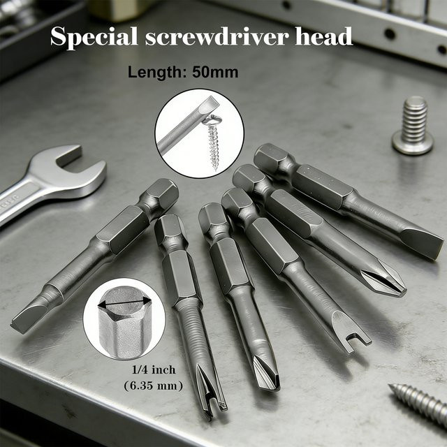 1/4-Zoll Präzisions-Schraubendreher-Bits Set mit Y, U und Dreieck-Profil sowie Sicherheitsspitze in Silber - Bild 1