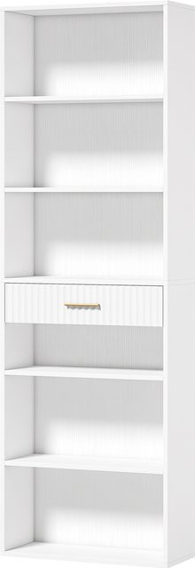 Aosom HOMCOM Bücherregal mit 7 Ebenen und 6 offenen Fächern sowie gewellter Schublade, modern, Weiß/Gold, B/T/H: 60 x 24 x 182 cm - Bild 1