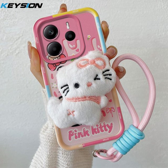 KEYSION Niedliche 3D Cartoon Silikon Handyhülle mit Lanyard für Redmi Note 14 Pro+ 5G, Redmi Note 14 4G und Redmi Note 14 5G in Pink - Bild 1