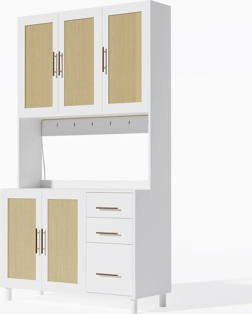 okwish Küchenanrichte in Weiß mit LED-Beleuchtung, USB-Steckdosen und Schubladen, B/T/H: 100 x 40 x 183 cm - Bild 1