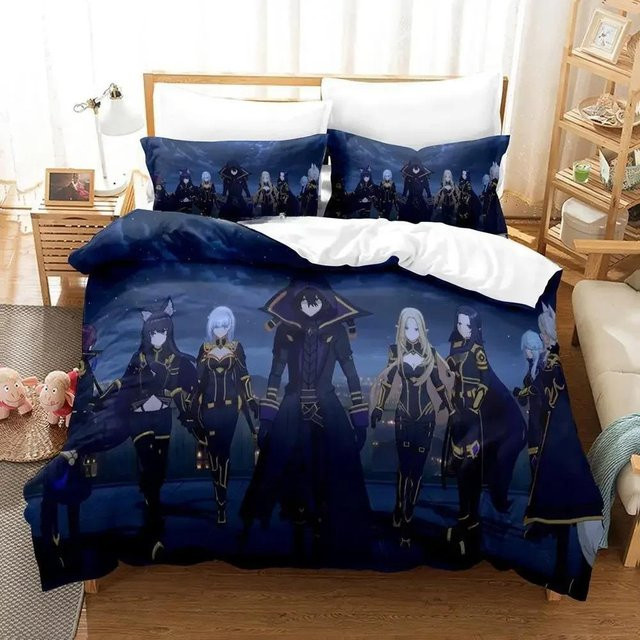 The Eminence in Shadow Cid Kagenou Bettwäsche-Set mit 3D Anime-Print, dreiteiliges Set aus Mikrofaser in Blau, Bettbezug und Kissenbezüge, Breite: 70 cm, Länge: 133 cm - Bild 1
