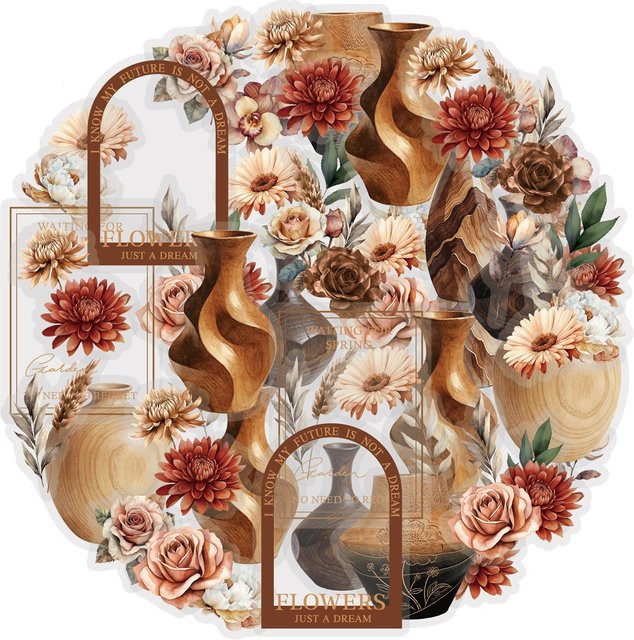Etori Life 20 Stück Vintage Aquarell Aufkleber in Braun mit Sandelholz- und Blumenmotiven für Laptop, Handy und Bastelbedarf - Bild 1