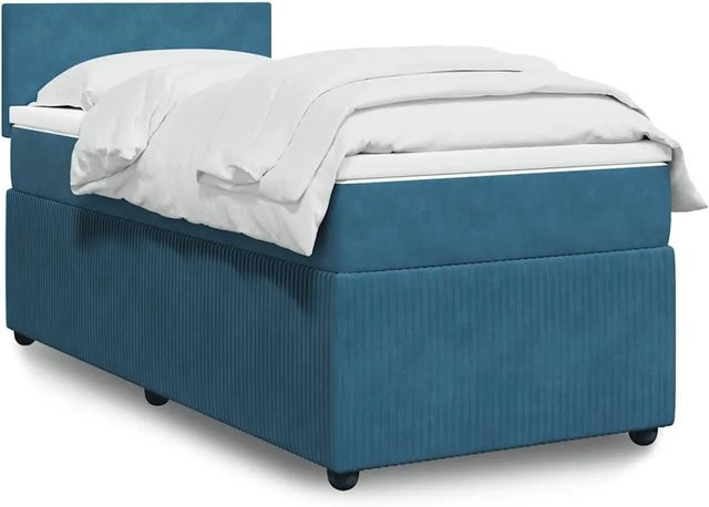vidaXL Boxspringbett mit Matratze in Blau, Hybridbett mit Taschenfederkern und USB-Anschluss, B/T: 100 x 200 cm, Samt - Bild 1