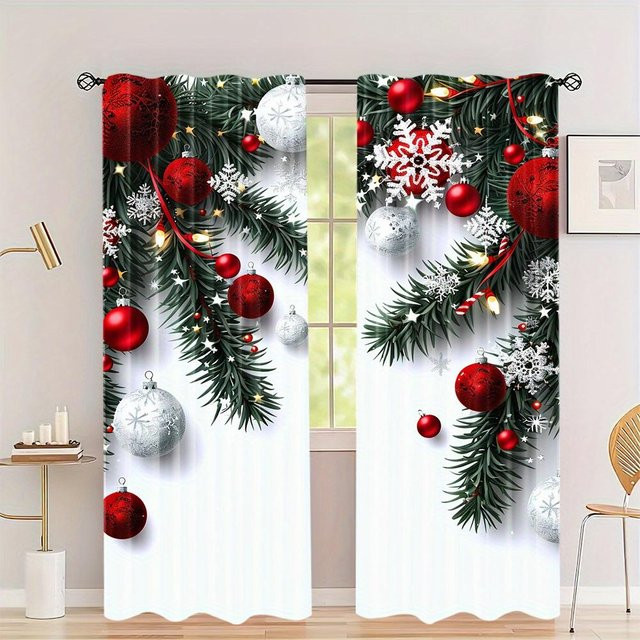 2er-Set Weihnachtsvorhänge von Yiran Furniture mit Weihnachtsmann, Schneemann und Geschenk-Motiv, mehrfarbig, Breite: 50 cm, Höhe: 60 cm - Bild 1