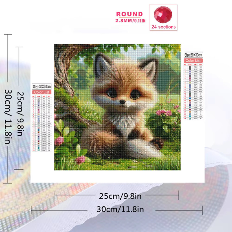 Momoart Fuchs Diamantmalerei DIY-Set mit Rundsteinen in Multicolour, Cartoon Tier Mosaik zum Selbermachen - Bild 2