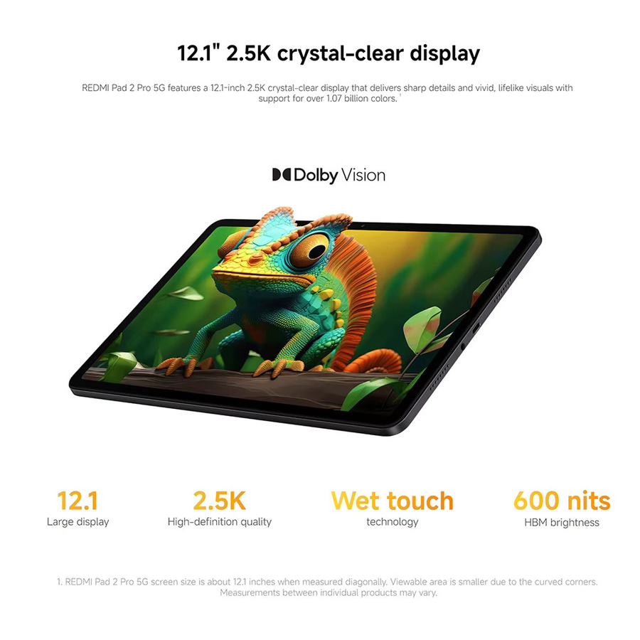 Xiaomi Redmi Pad 2 Pro 5G Tablet mit 12,1 Zoll 2,5K Display, 8GB RAM, 256GB Speicher, 12000mAh Akku, Farbe: Grau - Bild 3