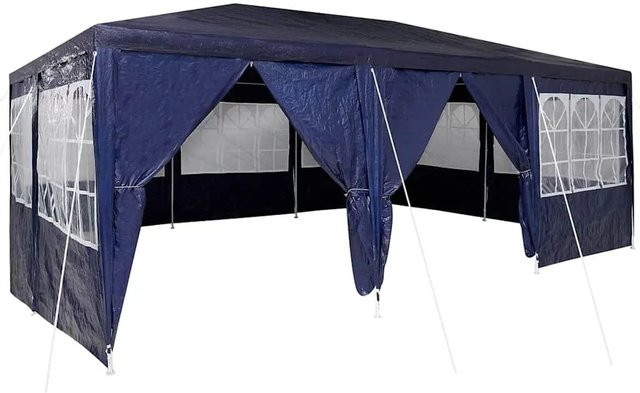 vidaXL Party-Zelt Blau mit Fenstern aus Polyethylen und verzinktem Stahl B/T/H: 600 x 400 x 266 cm - Bild 1