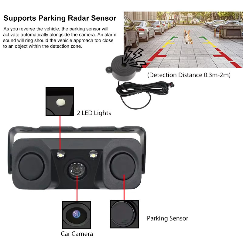 First Safe 3-in-1 Universelles Auto-Kit mit LED-Rückfahrkamera, Radarsensor und Mini-Alarm in Schwarz - Bild 3