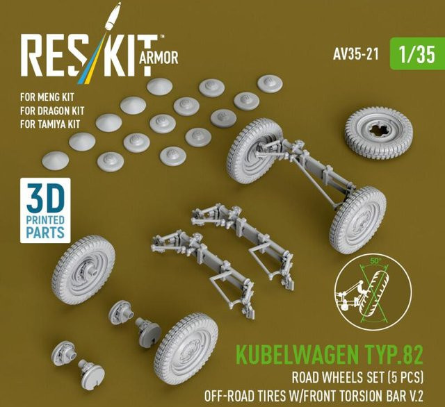 ResKit Models Kubelwagen typ.82 Road wheels set, 5-teiliges Set, 3D Printed - Bild 1