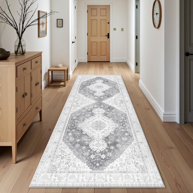 Vikama Runner Teppich Boho-Vintage-Blumenmuster in Beige Orange Multicolor, maschinenwaschbar und rutschfest mit Gummiboden - Bild 1