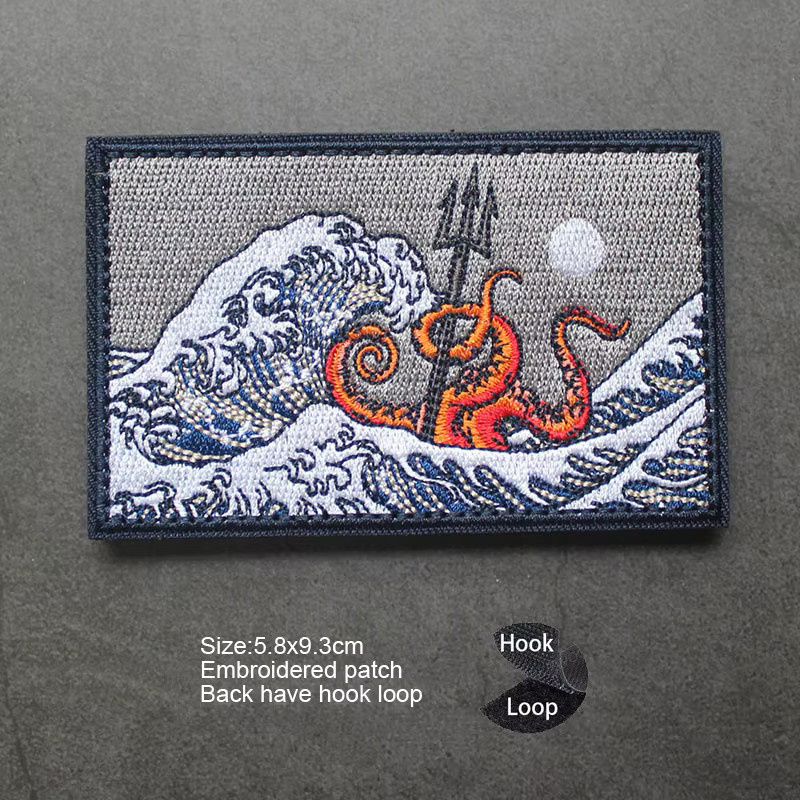 Armband Tasche Rucksack Patches, 3D Gestickte Welle Sirene Octopus Landschaft - Bild 1