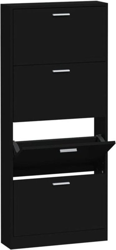 Schuhschrank Vidaxl Modern Schwarz aus Holzwerkstoff mit Drehtüren B/T/H: 59 x 17 x 150 cm - Bild 1