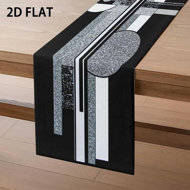 JMG Household Supplies Tischläufer mit abstraktem geometrischem Muster in Schwarz, Weiß und Grau, Breite: 40 cm, Länge: 140 cm - Bild 1