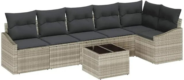 7-teiliges vidaXL Garten-Sofa-Set aus Poly-Rattan in Hellgrau - Bild 1
