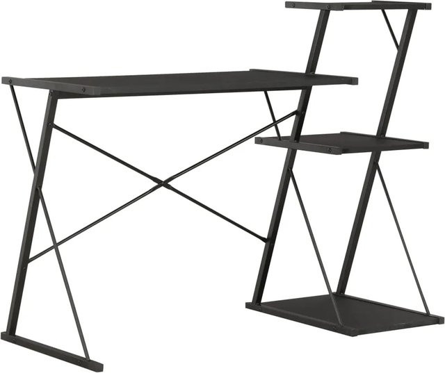 vidaXL Schreibtisch mit Regal in Schwarz, moderner Computer Desk für dein Home Office, B/T/H: 116 x 50 x 93 cm - Bild 1