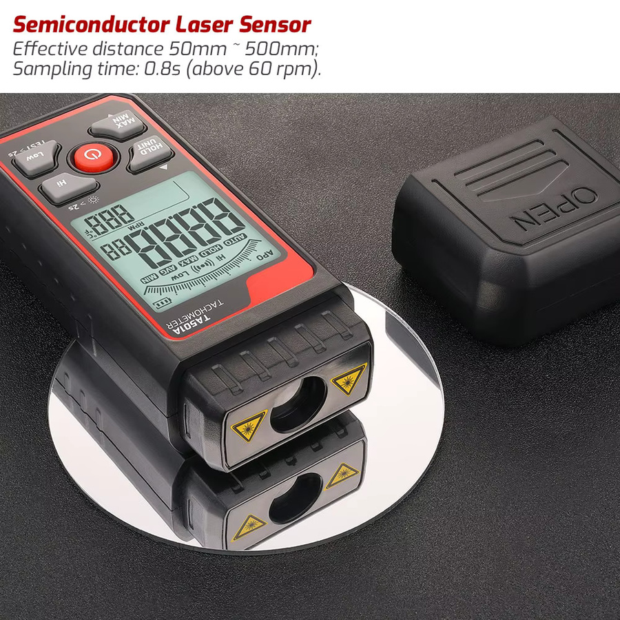 Voktta TA501A Digitaler Laser-Drehzahlmesser in Schwarz für Geschwindigkeitstests in der Maschinenindustrie und bei Automotoren bis 999999 U/min - Bild 5