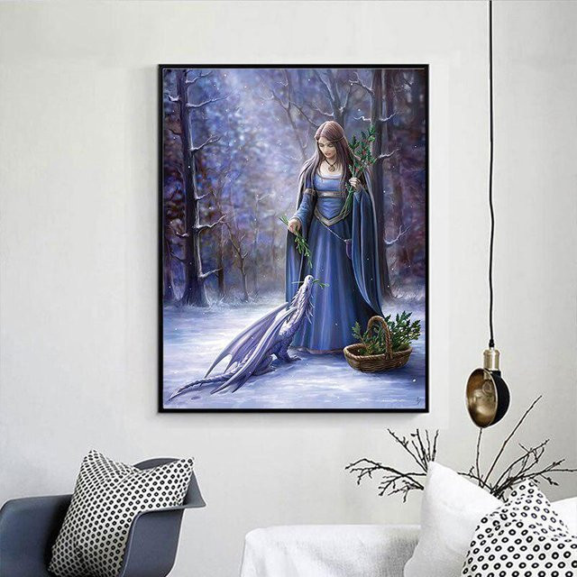 FIYO Diamant-Malerei mit Waldfeen-Muster in Grau und Blau, Diamant-Stickerei mit runden Strasssteinen, B/H: 20 x 30 cm - Bild 1