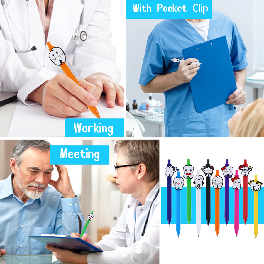 Set mit 10 oder 20 einziehbaren Gel-Tintenstiften in Multicolour, schnell trocknende Tintenstifte mit mittlerer Spitze und Zahn- sowie Krankenschwester-Design für Schule und Büro - Bild 5