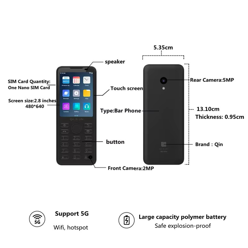 QIN F21 Pro 4G Smartphone mit Android 11, 2,8 Zoll Touchscreen, 3GB RAM, 32GB Speicher, Black - Bild 4