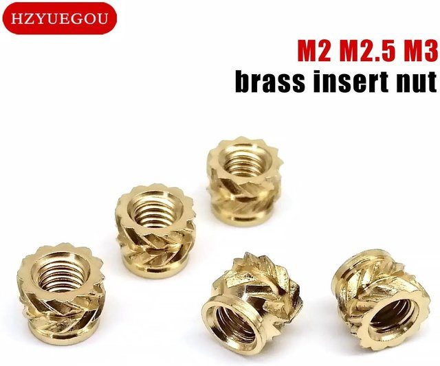 HZYUEGOU Massivmessing Einsatzmuttern mit Doppel-Twill-Rändelgewinde für Hot Melt und Spritzguss, Farbe: Messing/Gold - Bild 1